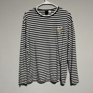 H&M Women's Size Medium Black White Striped Mickey Mouse Long Sleeve Shirt
